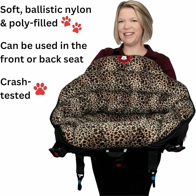 PupSaver Dog Car Seats for Small and Medium Dogs | Travel Booster Pet Seat | Crash-Tested Dog Bed for Cars | Compatible with Seat Belt Harness | Ideal for Dogs Up to 30lbs (Leopard with Black Trim)