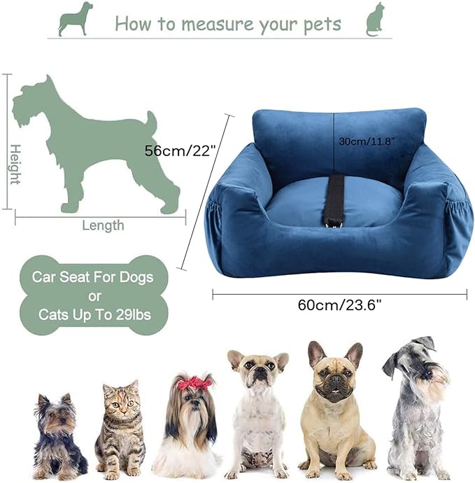Car Seat Booster Bed,Dog Car Seat for Small Dogs Or Cats,Dog Safety Car Seat with Storage Pocket, Clip-On Safety Leash and Washable Cover for Dog, Cat, and Any Pets Under 25Lbs