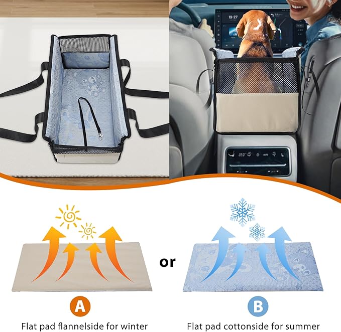 Center Console Dog Car Seat, Portable Pet Console Car Ceat for Small Dogs and Puppy Support Pet Up to 11lbs(Beige)
