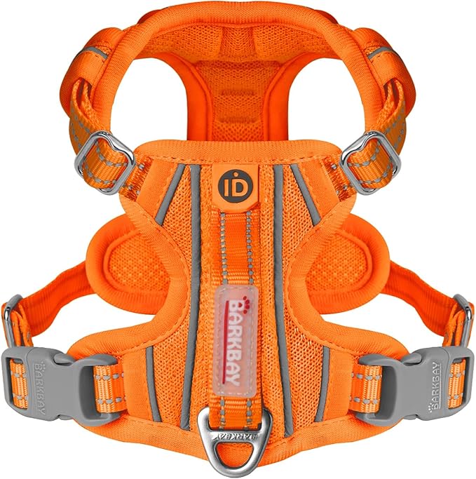 BARKBAY Dog Harness No Pull with ID Tag Pocket - Heavy Duty, Reflective, Easy Control for Large Dogs(Orange,XS)