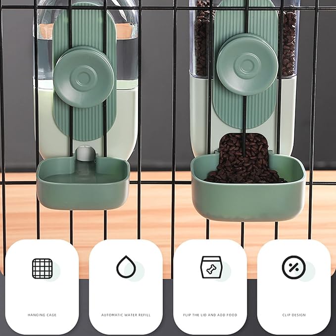 Pet Feeder Water Dispenser Set, Hanging Food Water Dispenser Automatic Safe Mint Green for Cat for Indoor (Mint Green)