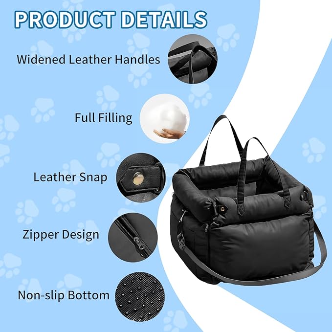 Dog Booster Car Seat, Waterproof PU Leather Upholstered Cat Bed for Car with Storage Pockets, Portable Pet Seat, Bite-Resistant, Perfect for Travel and Home