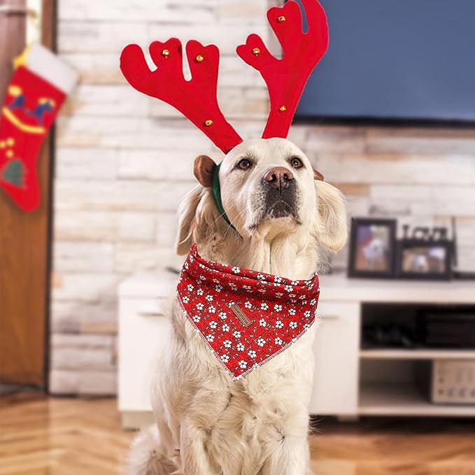 Elegant little tail Dog Bandana, Christmas Dog Bandana 1PC Dog Bandanas Holiday Bib Scarf Soft Washable Square Dog Scarf Adjustable Dog Kerchief for Small Medium Large Dogs