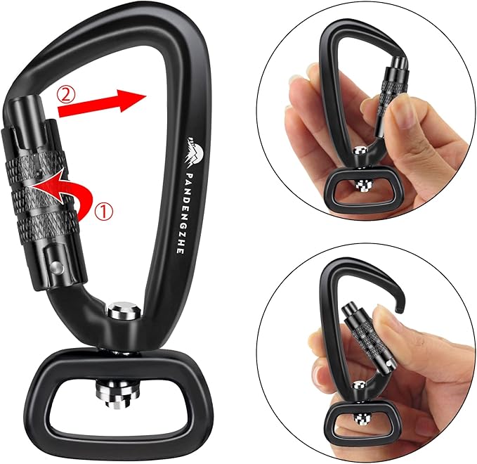 Locking Carabiner Clip 2.5" with Swivel Ring for Securing Pets, Dog Leash Harness, Camping, Hiking, Keychains
