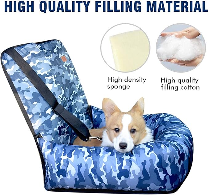 Dog Bed Dog Car Seat Puppy Pet Car Booster Seat,Detachable Non-Slip Dog Travel Car Carrier Bed with Clip-On Safety Leash,Removable Washable Cover for Small and Medium Pets