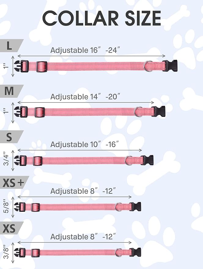 FunTags Reflective Dog Collar, Sturdy Nylon Collars for Medium Girl and Boy Dogs, Adjustable Dog Collar with Quick Release Buckle, Neon Pink