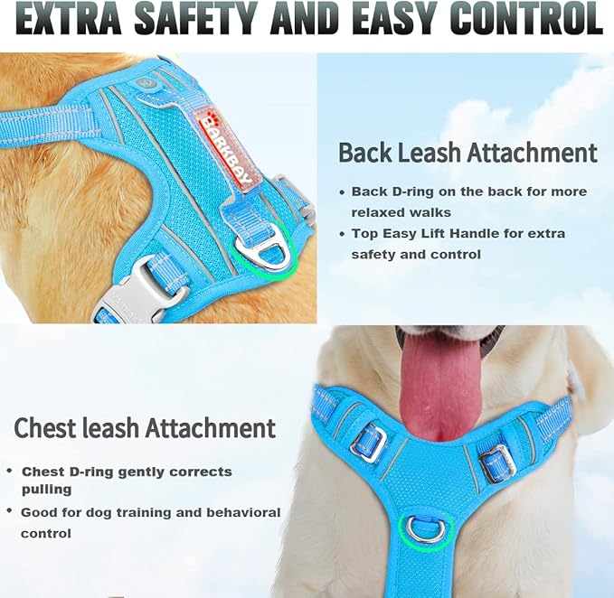 BARKBAY No Pull Dog Harness Large Reflective Dog Harness with Front Clip and Easy Control Handle for Walking Training Running with ID tag Pocket(Blue,L)