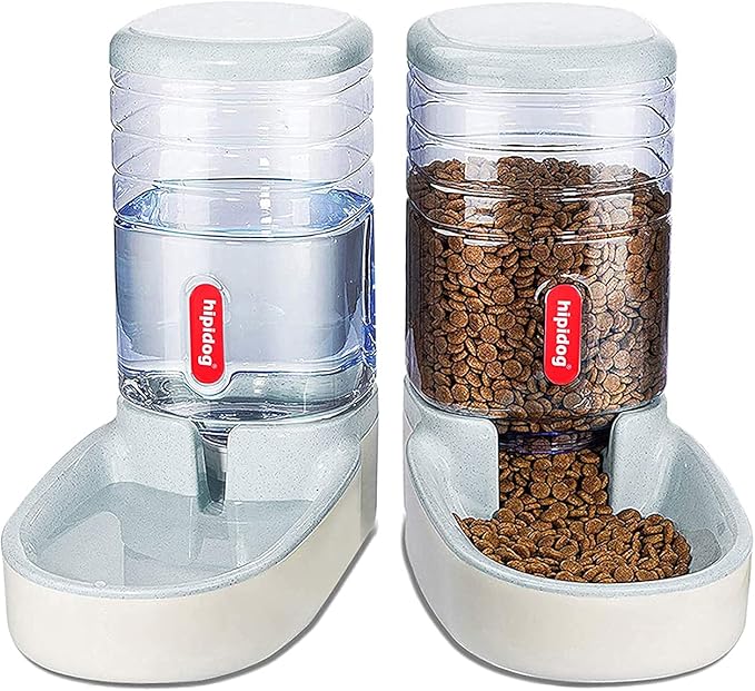 Automatic Feeders and Waterer Dog Cat Food Feeder Water Dispenser Gravity Food and Water Dispenser Automatic Food Dispenser for Small Large Pets Grey