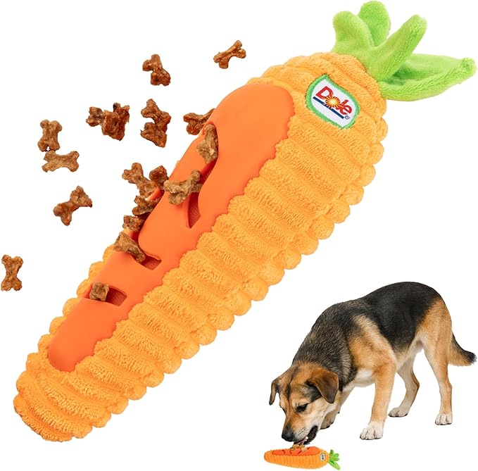 Dole for Pets® Dog Puzzle Toy with Squeaker, Carrot Snuffle Dog Treat Toy for Small and Medium Dogs, Dog Enrichment Toys