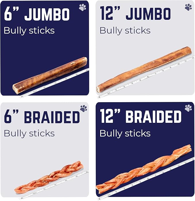 Devil Dog Pet Co. Jumbo Bully Sticks – 6 Inch, 3 Pack Dog Chews, 100% Natural, Single Ingredient, Free-Range Grass-Fed Beef – Long Lasting, Rawhide-Free Treats for Dogs