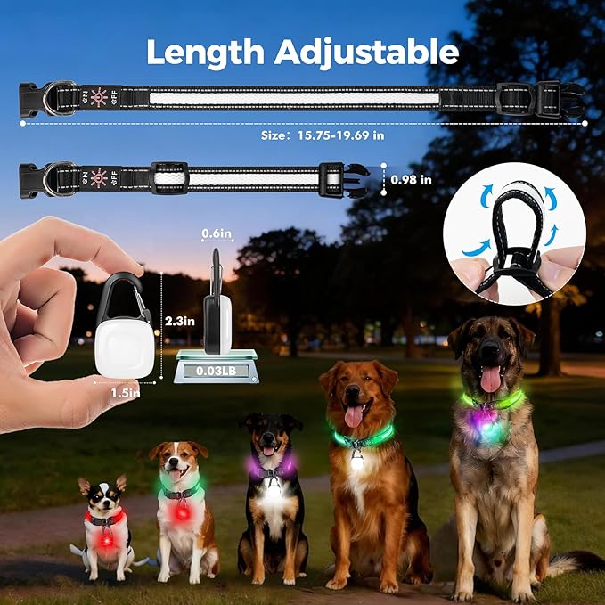 Light Up Dog Collar with Dogs Light Set, Adjustable USB Rechargeable LED Dog Collar Light for Night Walking for Small Medium Large Pet