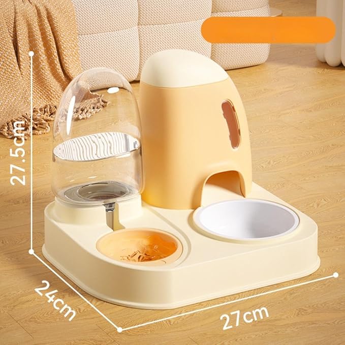 Generic Automatic Cat Food and Water Dispenser,Pet Watering Dispenser Cats Dog Water and Food Feeder for Puppy Small Animals Cats, 27cmx24cmx27.5cm, Yellow