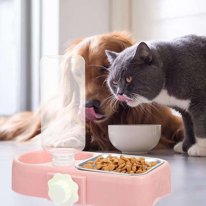 Toyvian Hanging Pet Feeder Bowl Set Automatic Water Refill Detachable Dog Cage Food Bowl Pink for Puppies and Cats