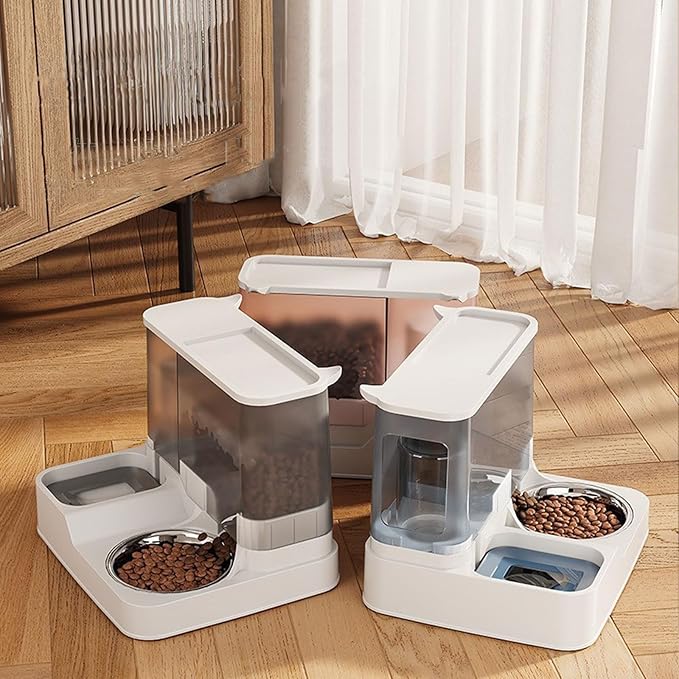 Pet Feeder Pet Automatic Feeder Fully Enclosed Drinking Water and Feeding Integrated Machine Three Colors Optional Compatible with Cats and Dogs Pets Supplies(Pink)