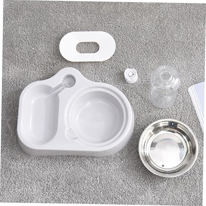 Pet Double Bowl Automatic Feeder and Water Dispenser for Cats and Dogs Sturdy Design Grey Convenient Feeding for Food and Water One Place