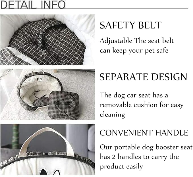 Dog Car Seat Puppy Booster Seat Portable Pet Handbag Safety Seat Travel Bed Carrier Bag for Small and Medium Dogs Up to 30 Lbs with Harness Leashes,Removable Washable Cushion