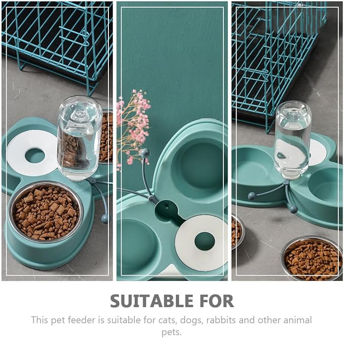 Automatic Pet Feeder and Anti-Skid Water Feeder with 720ml Stainless Steel Bowls, Household Multi-Function Pet Waterer for Cats and Dogs, Convenient Puppy and Kitten Feeding Supply