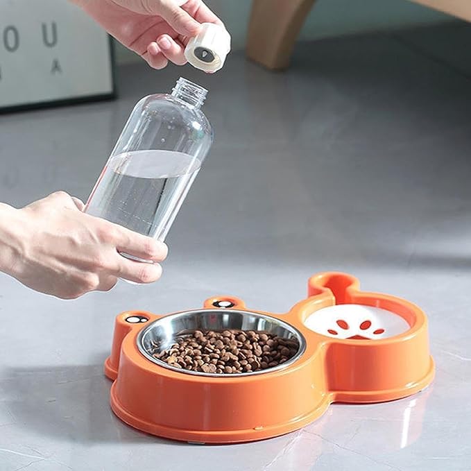 Pet Water and Food Bowl Set Food Feeder and Waterer Kit,Automatic Waterer Bottle for Small Medium Puppy Kitten,Dog Cat Bowl, Orange