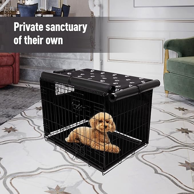 Pet Prime Dog Crate Cover Indoor/Outdoor Durable Windproof 600D Oxford Fabric Pet Kennel Cover Fit for 24 30 36 42 48 Inches Wire Dog Crate for Small and Large Dogs-Cover Only (36 Inch (36"x23"x25"))