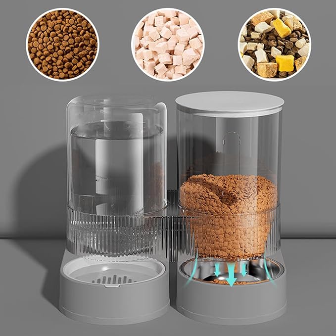 Automatic Pet Feeders with Removable Stainless Steel Bowls, Anti-Slip Base & Integrated Water Dispenser for Dogs Spill Elevated Bowl