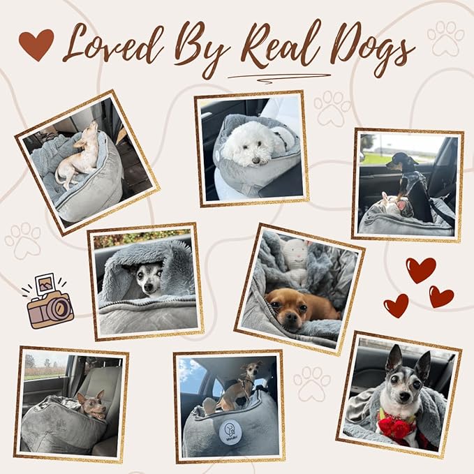 Orthopedic Dog Car Seat for Small Breeds - Original Calming Burrow Nest for Car Anxiety Relief - 6” Memory Foam Booster & Travel Bed - for Dogs Under 25lbs, Frenchie, Chihuahua