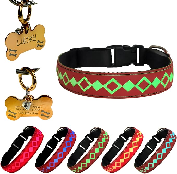LED Dog Collar with ID Tag, 15 Light Modes, Waterproof Silicone, Night Safety (RED, XL(19.7-23.6"))