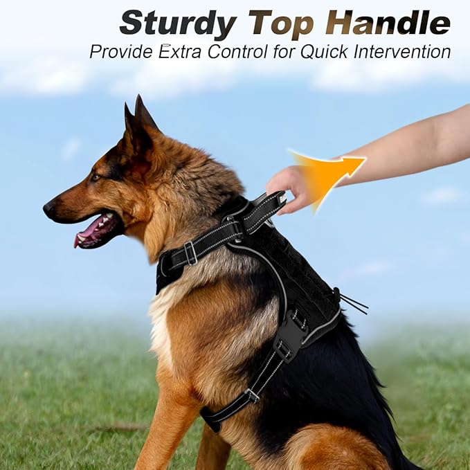 BARKBAY Service Dog Vest Tactical Dog Harness Medium Large Sized Dog Tags Personalized No Pull Adjustable Harness Reflective K9 Working Training Easy Control Military Molle System(Black,XL)