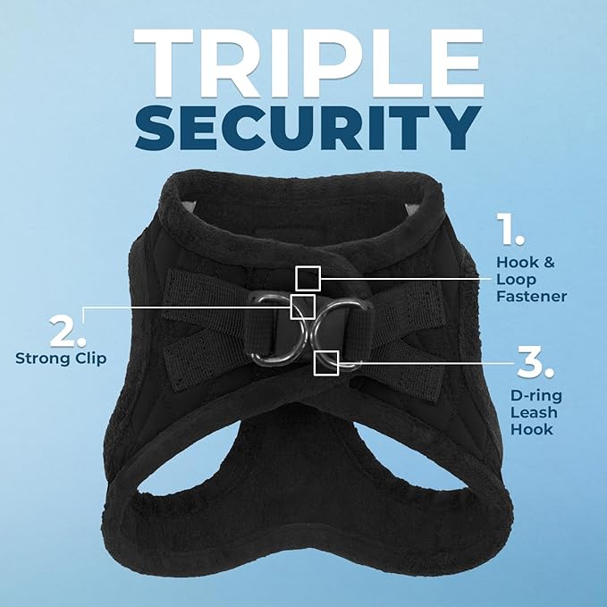 Best Pet Supplies - All Weather Plush, Reflective, No Pull Harness for Small, Medium Dogs, Cats - Secure with Hook & Loop Fastener, Buckle, Double D-Rings - Black Plush, M