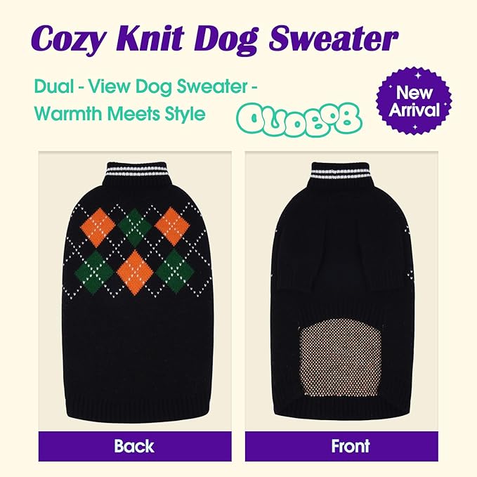 Dog Sweater for Medium Large Dogs, Cold Weather Cable Knit Pullover, Thick Warm Turtleneck Winter Clothes for French Bulldog, Labrador, Golden Retriever, German Shepherd, Great Dane- Black L