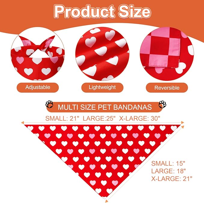 Valentines Dog Bandanas Small 3PCS, 6 Pattern Sweetheart Scarf for Boy and Girl, Triangle Reversible Love Bibs Breed for Puppy Pets
