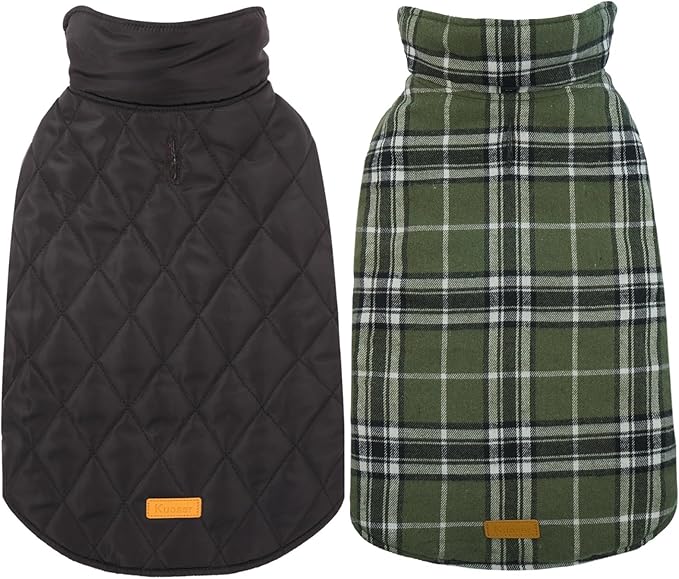 Kuoser Warm Dog Coat, Waterproof Dog Coats for X-Small Dogs, Adjustable Durable Doggie Winter Jacket Reversible Cozy Puppy Cold Weather Apparel from Small to Large Breed, Green XS