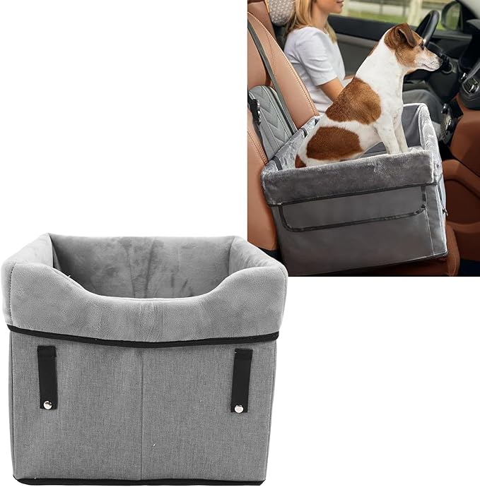 AYNEFY Dog Booster, Safe and Comfortable Dog Booster Car Seat Easy to Carry and Install, Adjustable Straps, Grey