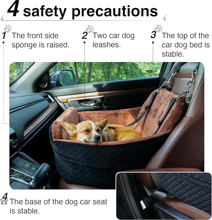 YOUVEE Dog Car Seat for Small/Medium Dog 20lbs 25lbs up to 32 lbs,Fully Detachable and Washable Puppy Booster seat with Storage Pockets,2 Adjustable Safety Belts,Anti-Slip Base(Black)