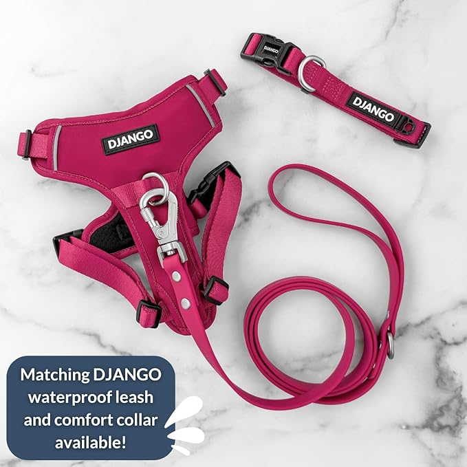 DJANGO Tahoe No Pull Dog Harness – Escape-Proof Dog Harness for Small Dogs with Front & Back Clips for Everyday Use – Adjustable, Padded, Reflective, Secure Fit, Easy On/Off – Hibiscus Pink, Small