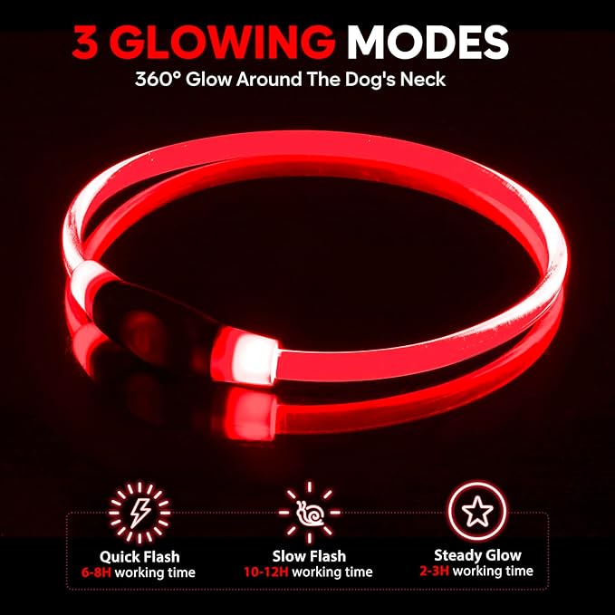LED Dog Collar, Light Up Dog Collars USB Rechargeable for Night Walking-Fashion TPU Glowing Safety Pet Collar Lights for Small Dogs Cat (Red)