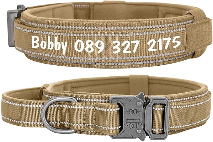 Personalized Large Dog Collar Military Tactical Dog Collar Custom Reflective Pet Collars for Medium Large Dogs German Shepard Yellow M