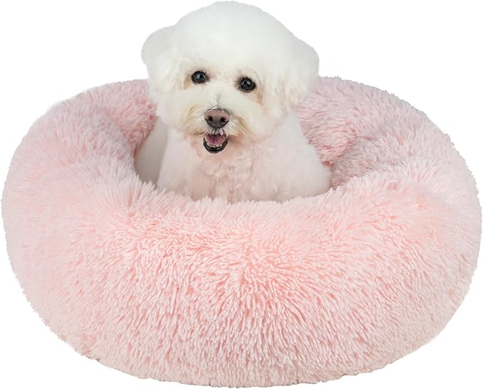 Best Pet Supplies Dog House Bed Crate Mat Tent Indoor Round Soft Plush for Small, Medium, and Large Breeds - Pink, 24 x 24 x 7