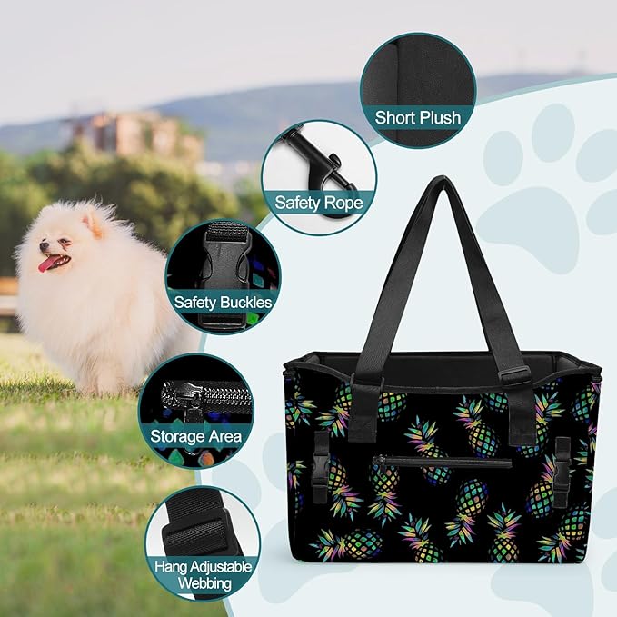 Skymoon Small Dog Car Seat for Small Dogs, Dog Booster Car Seat with Clip-On Safety Leash Adjustable Straps Storage Pockets Puppy Pet Car Seat for Small Dogs Cats (Pineapple)