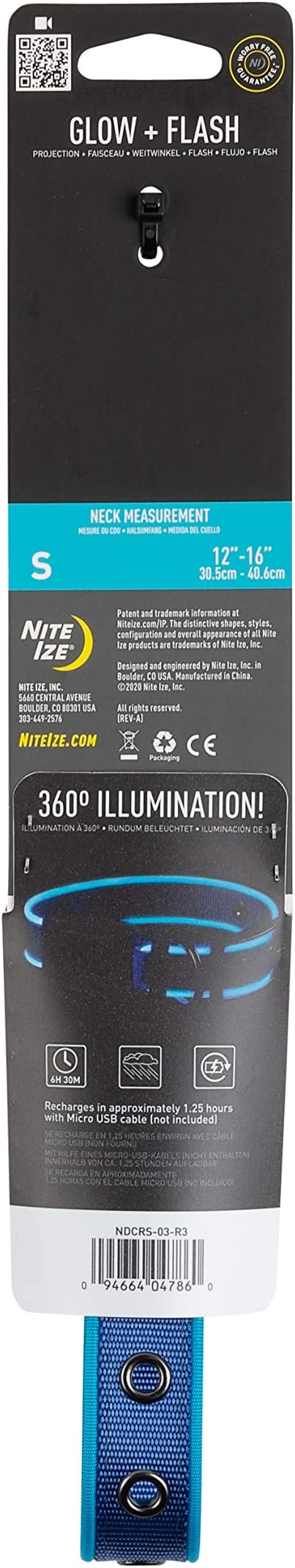 Nite Ize NiteDog Rechargeable LED Collar - Light Up Dog Collar with Durable Metal Buckle - Water-Resistant & Rechargeable Collar - Dog Supplies for Night Activities - Small, Blue