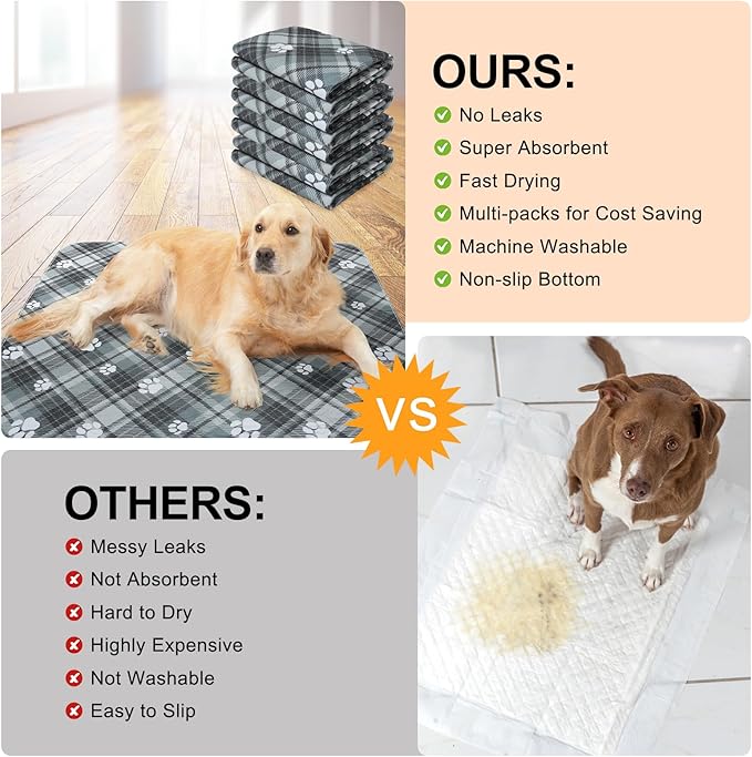 BEAUTYZOO Washable Pee Pads for Dogs, 4 Pack Reusable Puppy Pads, Super Absorbent Dog Pee Pads for Pet Training, Housebreaking and Incontinence, Non-Slip Potty Pads for Floor, Crate, Couch, 36" x 41"