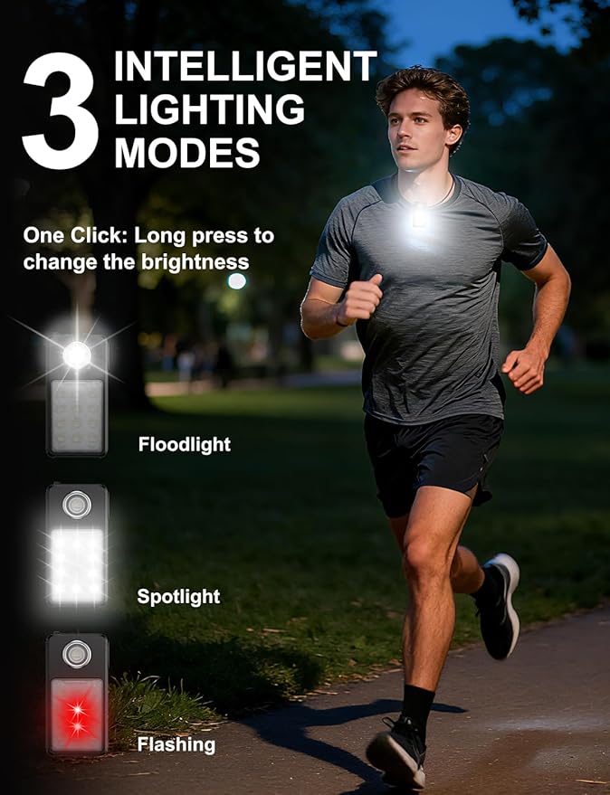 Clip on Flashlight, Rechargeable Safety Running Light with 3 Modes, Running Lights for Runners are IPX7 Waterproof, Hands Free Flashlight for Walking, Hiking, Dog Walking & Camping (2 Pack)