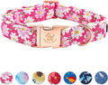 Elegant little tail Dog Collar, Pink Floral Pattern Pet Collar Durable Cute Dog Collars Summer Female Pet Gift Adjustable Dog Collar for X-Small Dogs