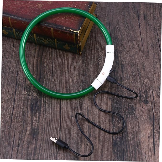 POPETPOP LED Glowing Dog Collar USB Rechargeable Silicone PET Collar 50cm Night Safety Light-Up Fiber Optic Dog for Pets