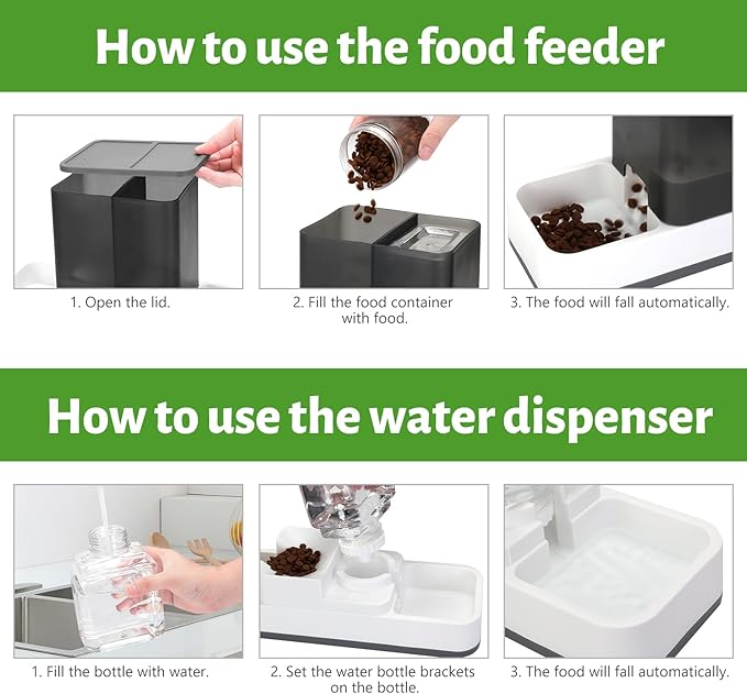 Yummy Sam Automatic Small Pet Feeder and Water Dispenser, 2 in 1 Gravity Cat Auto Pet Feeder and Waterer Set Feeder Dish for Small Medium Pets Dog Puppy Kitten (Grey)