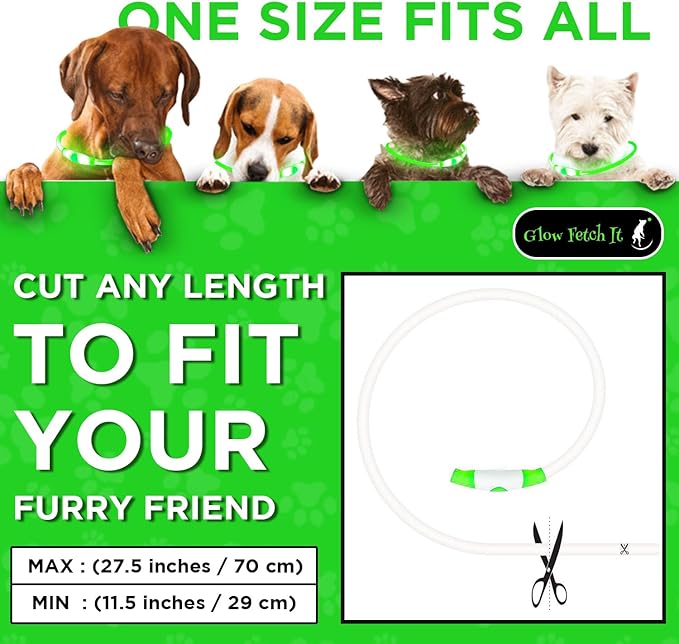 LED Dog Collar, Waterproof Light Up Dog Collar Rechargeable, Dog Safety Necklace for Night Walking, Adjustable Cut-to-Fit Silicone Collar Small Medium Large Dog 27.5” Cuttable (Green)