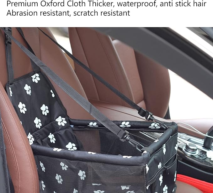 Pet Car Seat, Waterproof Breathable Slip Proof Safety Leash Design Dog Car Basket for Puppy Cat (Black)