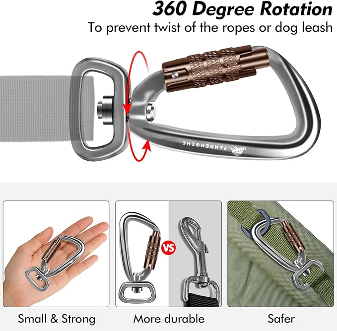 Locking Carabiner Clip 2.5" with Swivel Ring for Securing Pets, Dog Leash Harness, Camping, Hiking, Keychains