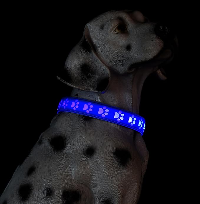 Subversive USB-C led Light up Dog Collar, Subversive 3D Cross Design Comfortable and Soft Material,Multicolored Lighting (PAW-Blue, S(11.8-15.7"))
