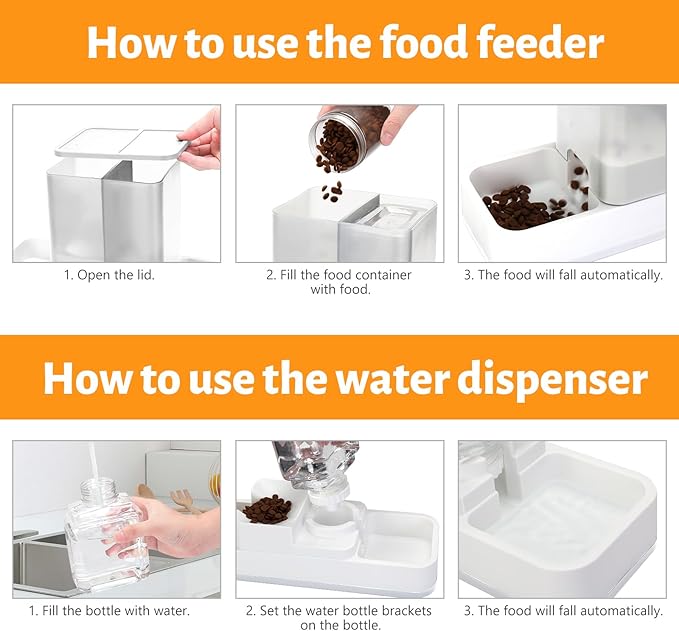 Yummy Sam Automatic Small Pet Feeder and Water Dispenser, 2 in 1 Gravity Cat Auto Pet Feeder and Waterer Set Feeder Dish for Small Medium Pets Dog Puppy Kitten (White)