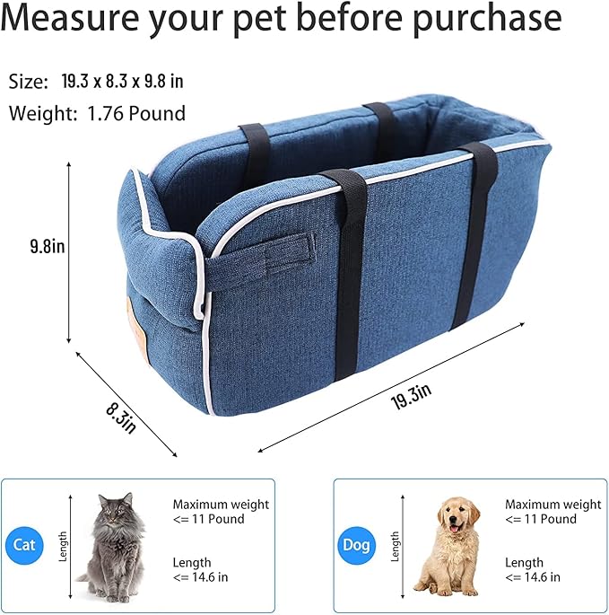 Dog Car Seat Pet Booster Seat ON Car Armrest Perfect for Small Pets, Interactive Dog Console Car Seat,Pet Travel Safety Car Seat,Portable Dog Car Travel Carrier Bed with Safety Buckle